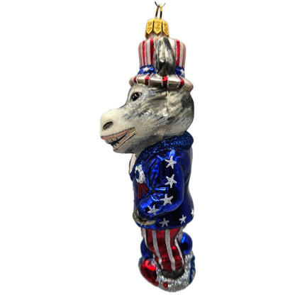Slavic Treasures Campaigning Donkey Glass Political Party Patriotic DNC Ornament