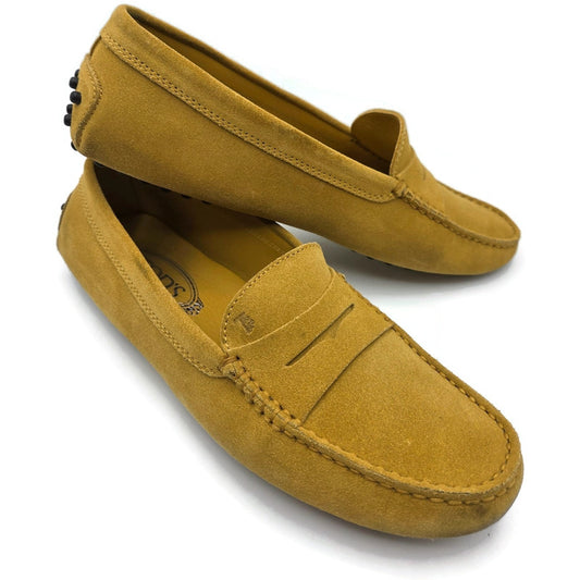 Tods Gommino Suede Driving Moccasins Loafers Gold Shoes Womens Size 39.5