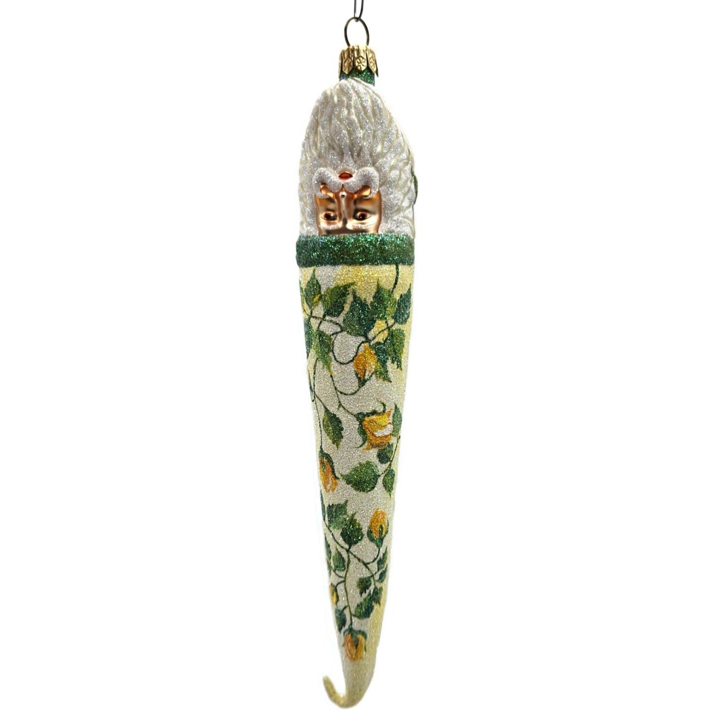 Patricia Breen Bowman Santa Yellow Roses Green Trim Spring Christmas Ornament