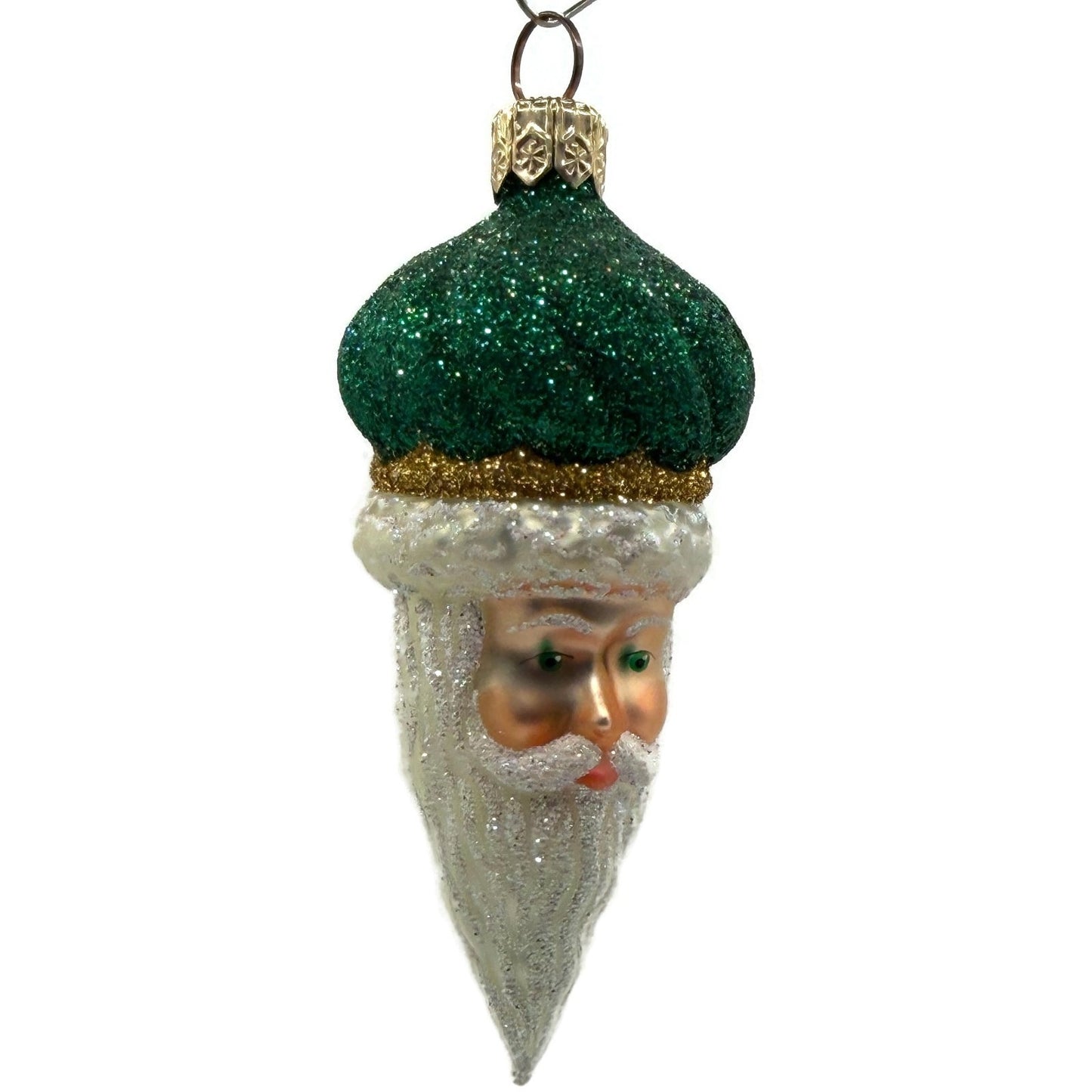 Patricia Breen Miniature Minsk Santa Head Green Hat Christmas Tree Ornament 2152