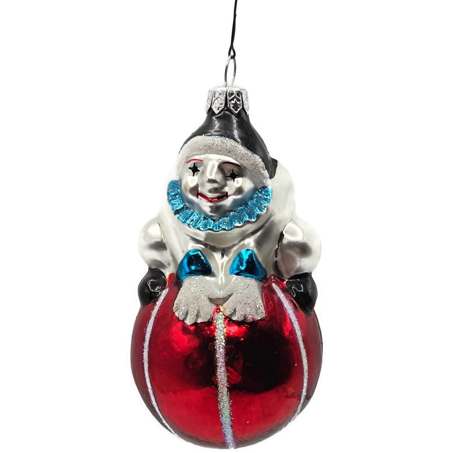 Christopher Radko Roly Poly Clown Red Silver Christmas Tree Ornament 91-032-1