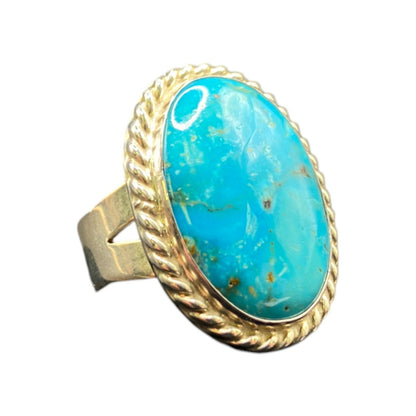 Ring Turquoise Gemstone Oval Cabochon Blue 925 Sterling Silver Cocktail Size 8