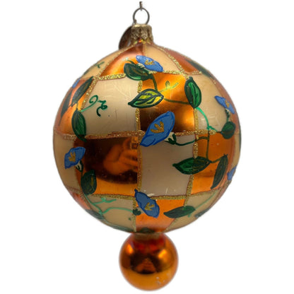 Christopher Radko Heavenly Blue Morning Glory Orange Glass Christmas Ornament