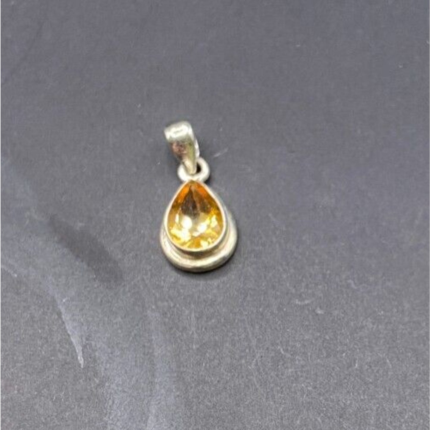 Natural Sunny Citrine Pear Shaped Pendant Yellow Gemstone 925 Sterling Silver