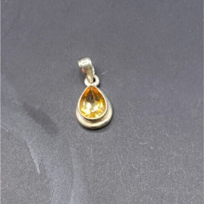 Natural Sunny Citrine Pear Shaped Pendant Yellow Gemstone 925 Sterling Silver