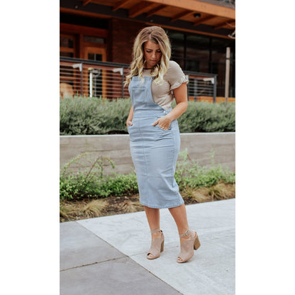 Denim Overall Dress Light Indigo Blue The Esther Women’s Small Boutique Fashion