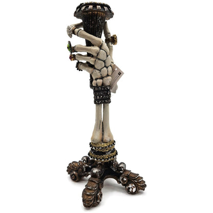 Katherine’s Collection Skeleton Hand Taper Candle Holders Pair Jeweled Rings 13"
