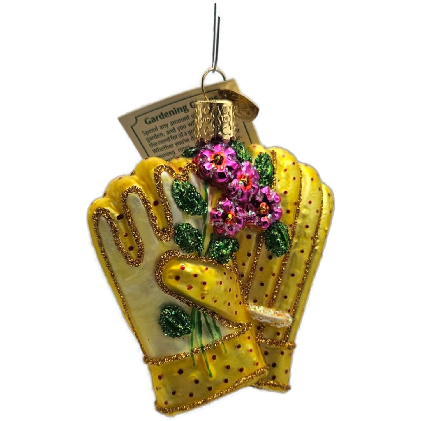 OWC Gardening Gloves Yellow Flowers Planting Old World Christmas Spring Ornament