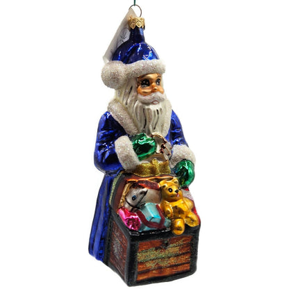Christopher Radko Toy Chest Santa Claus Blue 25th Anniversary Christmas Ornament