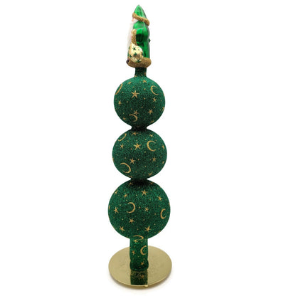 Patricia Breen Woodland Santa Finial Green Gold 3-Ball Christmas Tree Finial Top