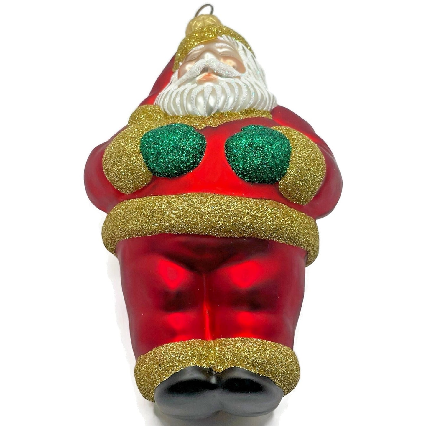 Patricia Breen HO HO HO Santa Claus Red Gold Matte Christmas Tree Ornament
