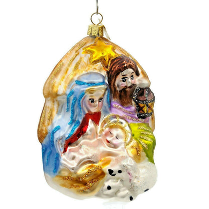 Inge Glass Nativity Scene Baby Jesus Mary Joseph Manger Christmas Tree Ornament