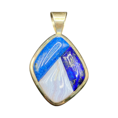 Lapis Lazuli Blue Lace Agate Charm Pendant Mix Gemstones Silver Tone Metal