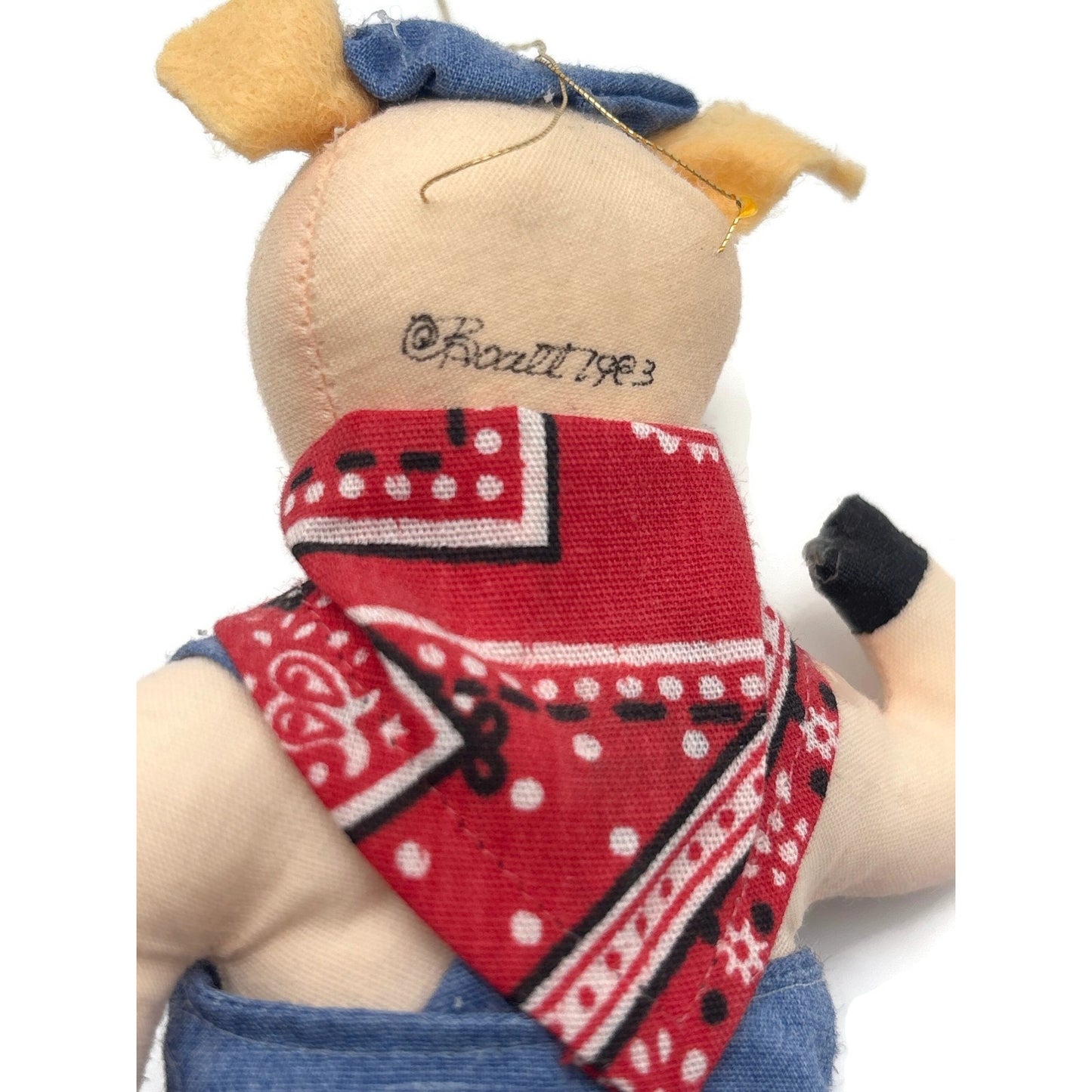 Gladys Boalt Brick Pig The 3 Little Pigs Fabric Blue Christmas Ornament Signed