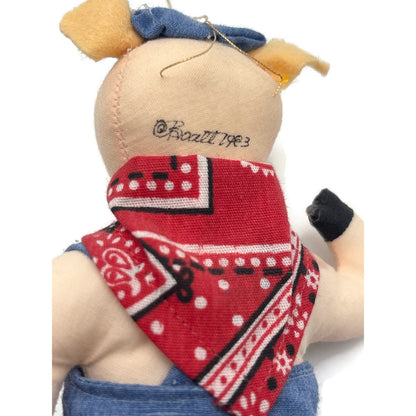 Gladys Boalt Brick Pig The 3 Little Pigs Fabric Blue Christmas Ornament Signed