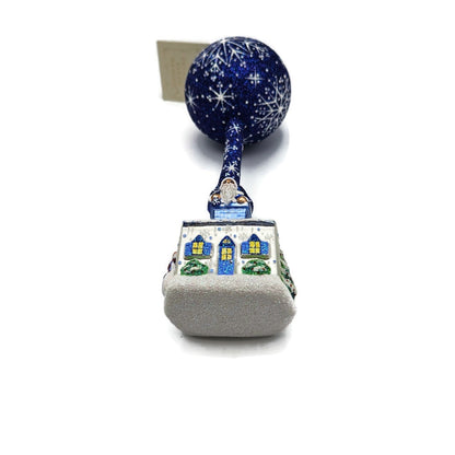 Patricia Breen He's Here Blue Santa Snowflake Reindeer Christmas Ornament 2416