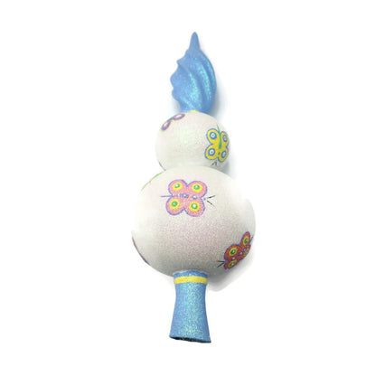 Patricia Breen Butterfly Finial 2-Ball Blue Yellow Christmas Finial Tree Topper