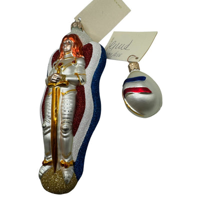 Patricia Breen Joan of Arc Pearl Halo Matte Egg 2 Part Christmas Tree Ornament