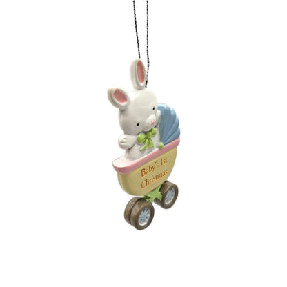 Midwest CBK Baby's First Christmas Bunny Carriage Resin Holiday Tree Ornament