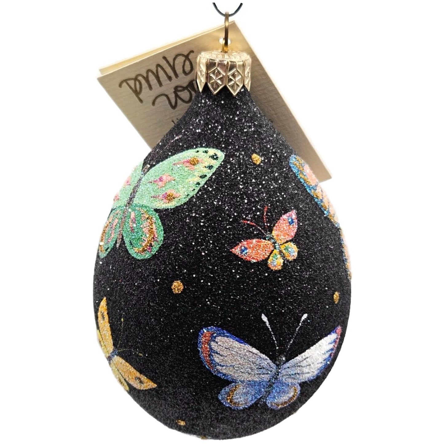 Patricia Breen Butterfly Black Egg Floral Dragonfly Spring Christmas Ornament