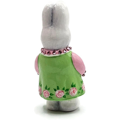 Patricia Breen Miniature Sculpture Bunny Girl Green Pink Roses Easter Ornament