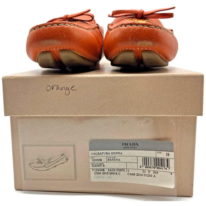 Prada Orange Papaya Pebbled Leather Loafers Slip On Driving Flats Womens Size 39
