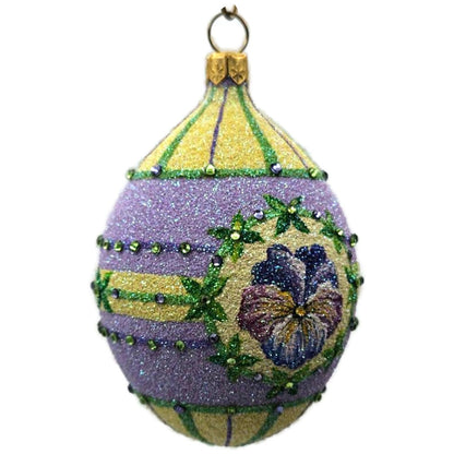 Patricia Breen Pansy Egg Yellow Green Striped Flowers Easter Ornament CATZ