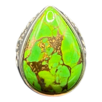 MSI 925 Sterling Silver Ring Teardrop Shape Lime Green Turquoise Thailand Size 8