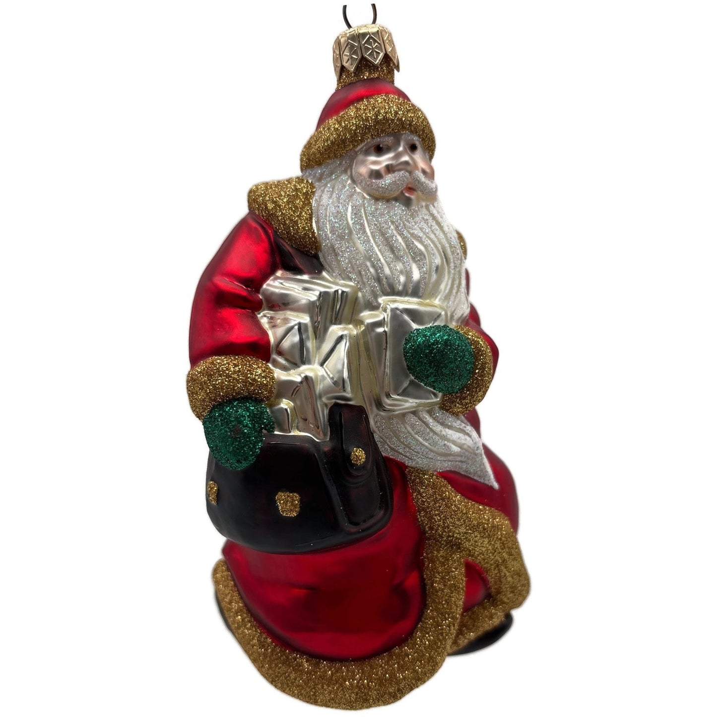 Patricia Breen Through The Rain and Snow Red Matte Santa Christmas Tree Ornament