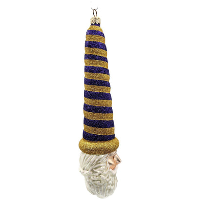 Patricia Breen Sucre Santa Claus Purple Gold Striped Christmas Ornament Glitter