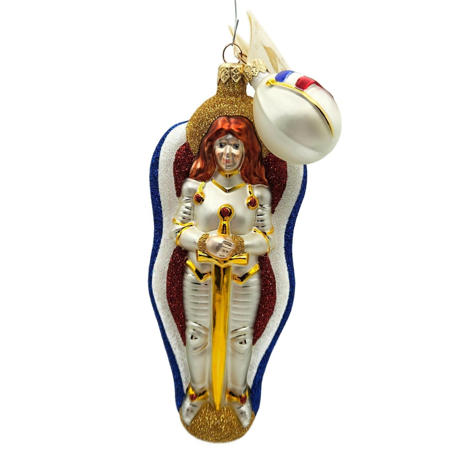Patricia Breen Joan of Arc Pearl Halo Matte Egg 2 Part Christmas Tree Ornament