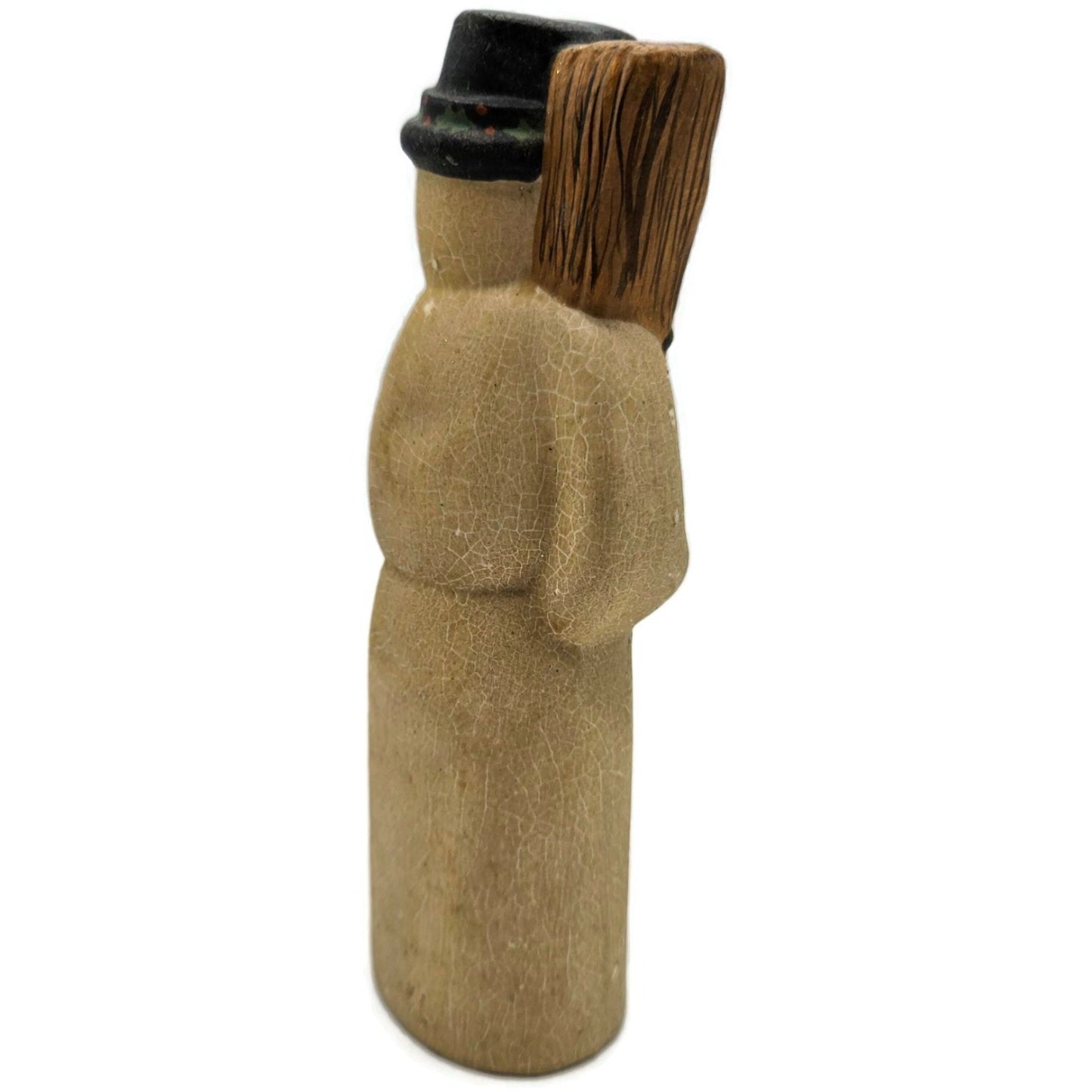 Vaillancourt American Snowman Broom Black Hat Chalkware Christmas Figurine 3551
