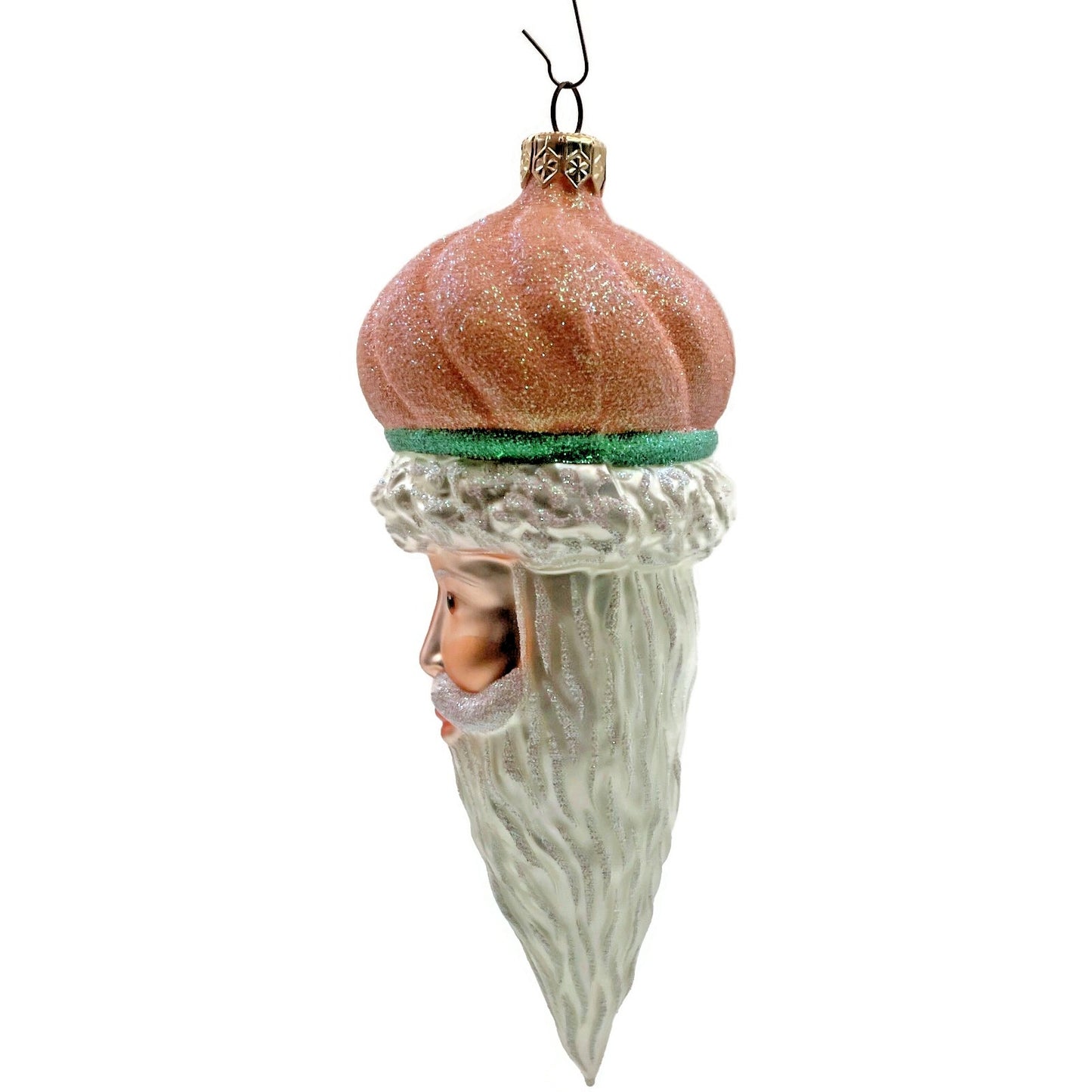 Patricia Breen Minsk Santa Claus Head Tangerine Glitter Christmas Tree Ornament