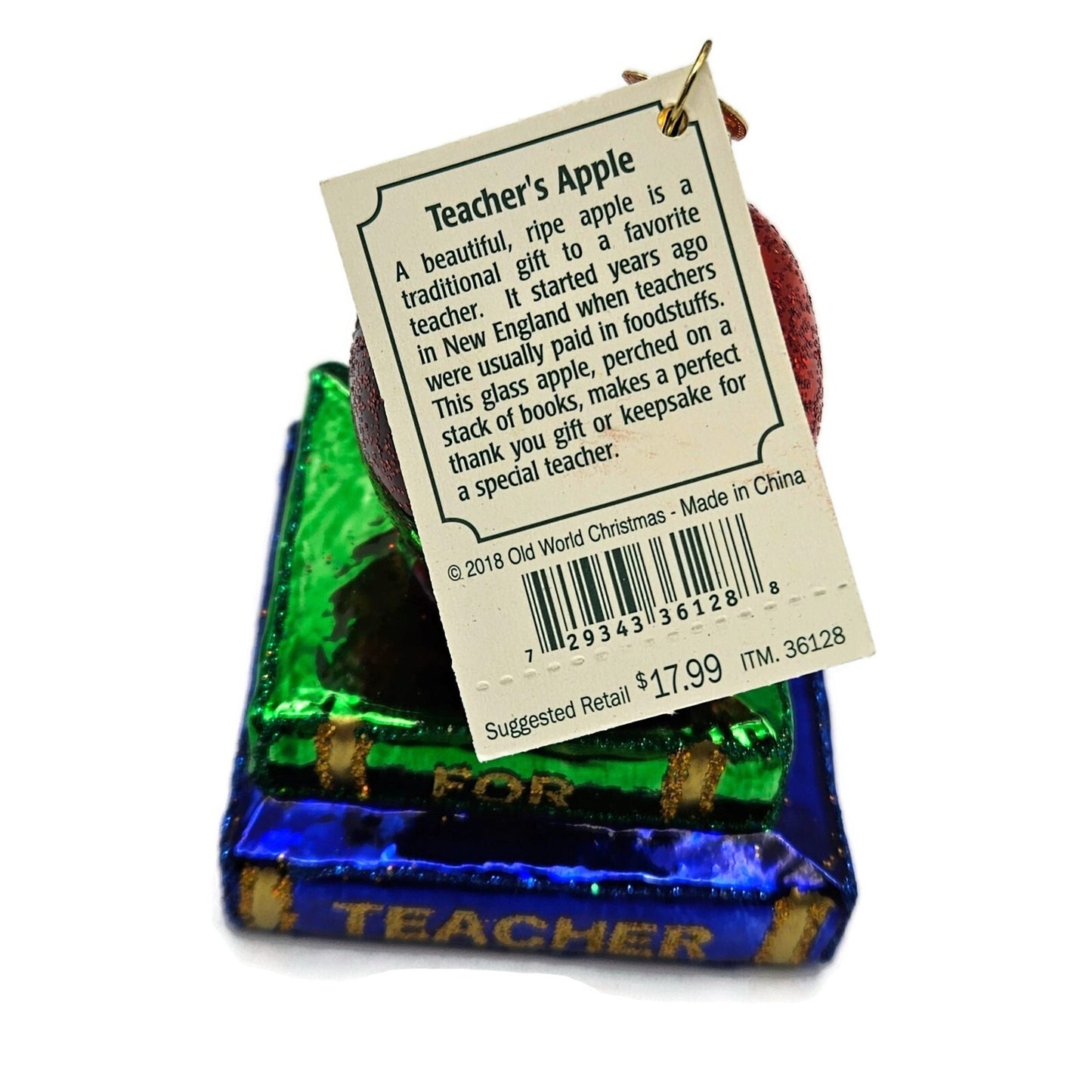 Old World Christmas Teachers Apple Books Christmas Tree Ornament OWC 36128