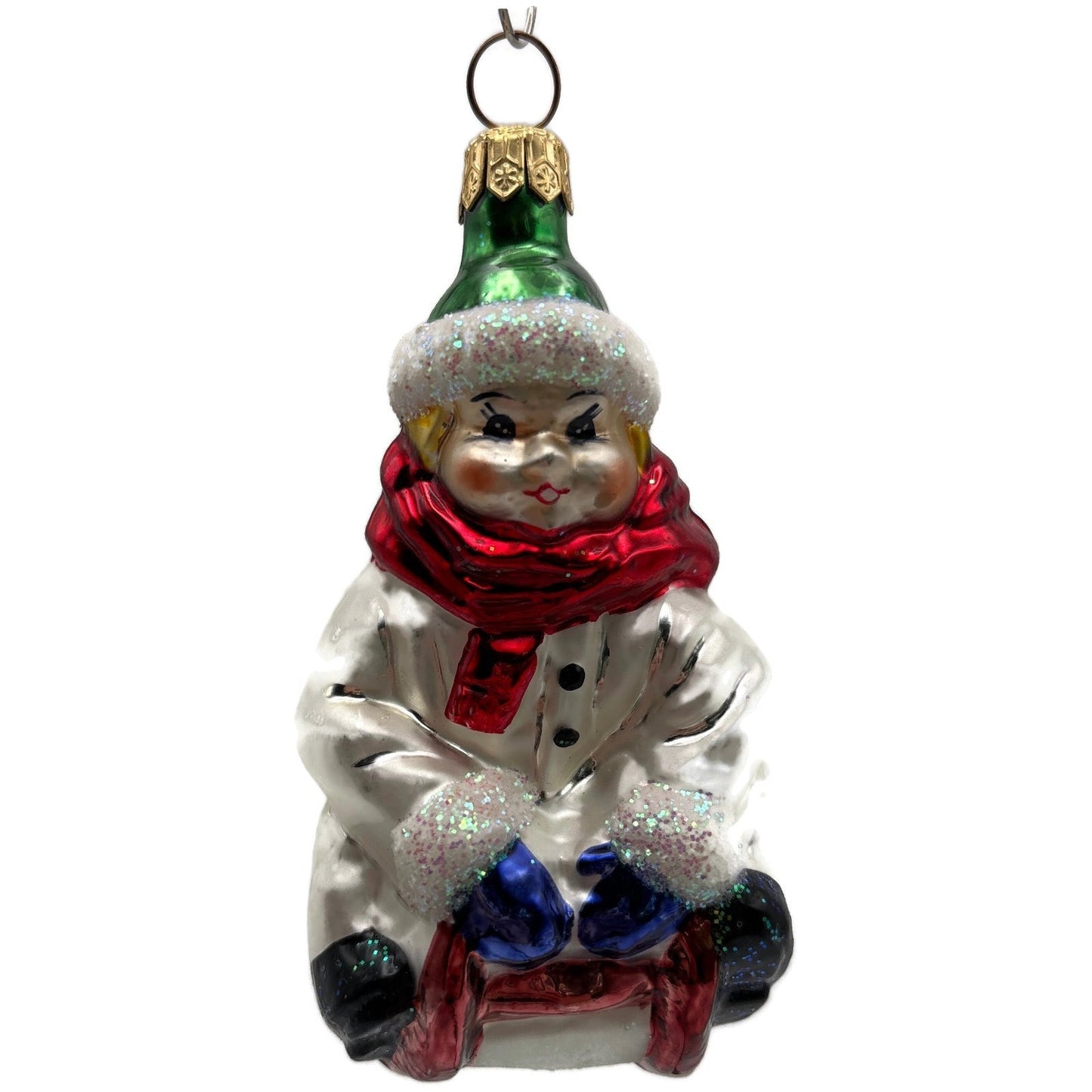 Christopher Radko Here I Go Child Sledding Christmas Tree Ornament 96-186-0