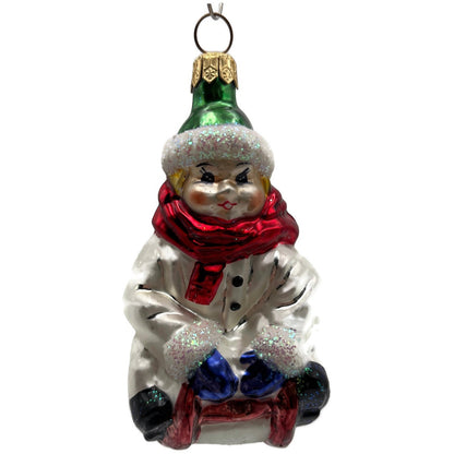 Christopher Radko Here I Go Child Sledding Christmas Tree Ornament 96-186-0