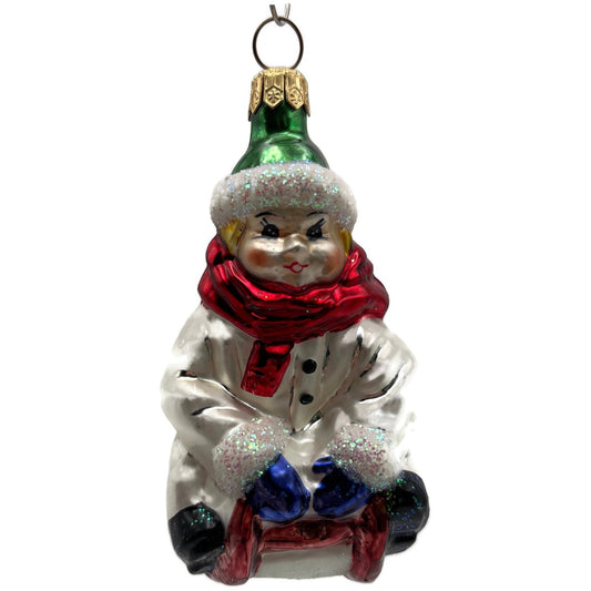 Christopher Radko Here I Go Child Sledding Christmas Tree Ornament 96-186-0