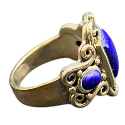 Lapis Lazuli Metamorphic Stone Ring 925 Sterling Silver Filigree NK Deep Blue 9
