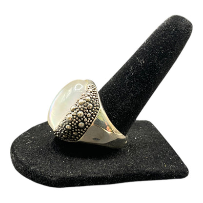 Michael Dawkins Ring 925 Sterling Silver Starry Night Mother of Pearl Dome Sz 9