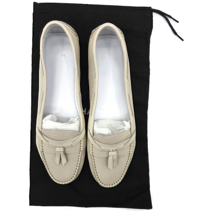 Chanel Womens Moccasin Loafers Ecru Beige Pebbled Leather Tassel Flats Size 40