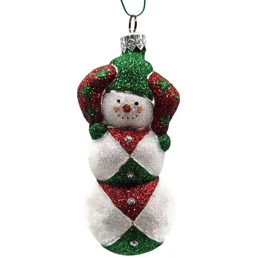 Patricia Breen Harlequin Snowman Red Green Stars Christmas Tree Ornament