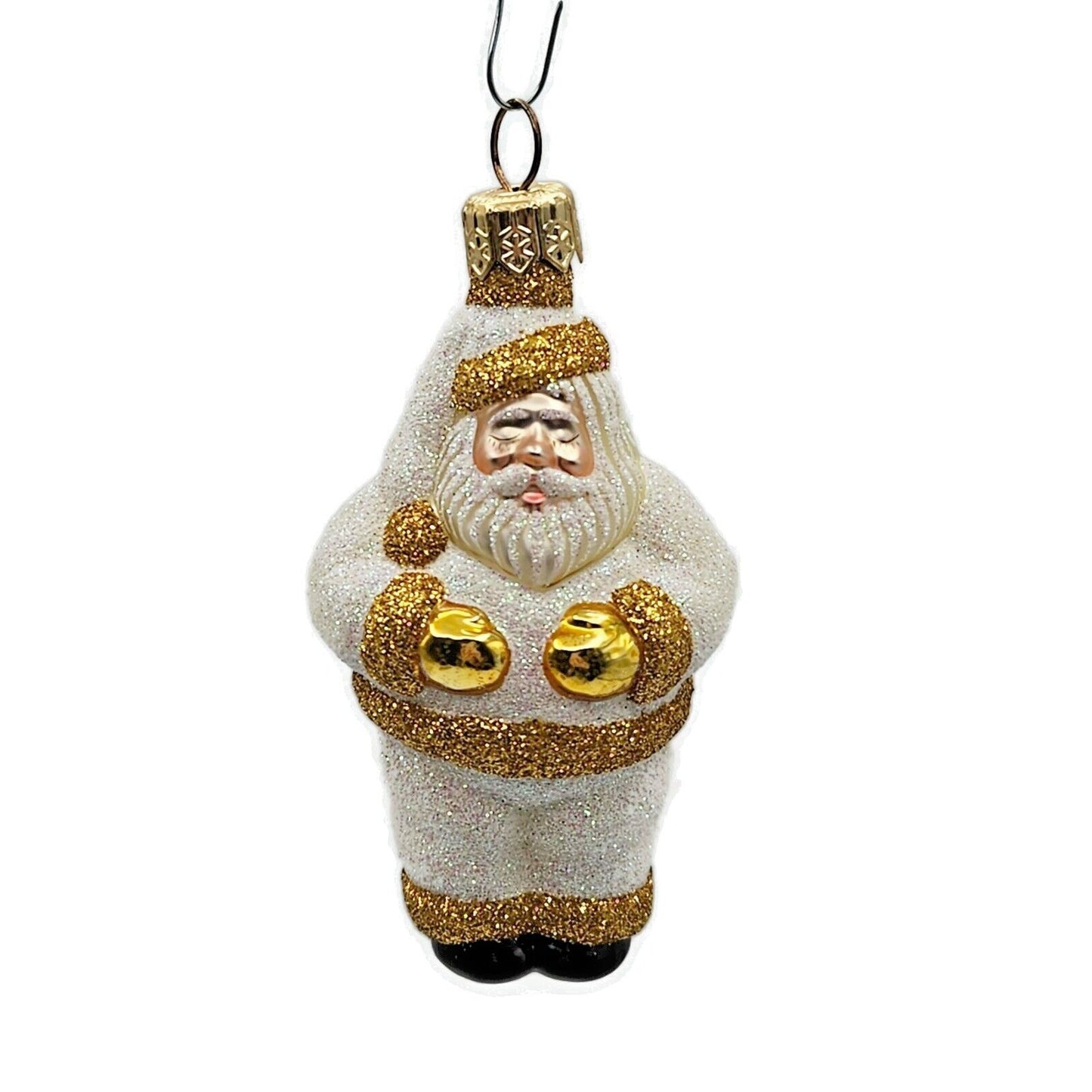Patricia Breen Miniature Ho Ho Ho Santa Claus Pearl Gold Christmas Tree Ornament
