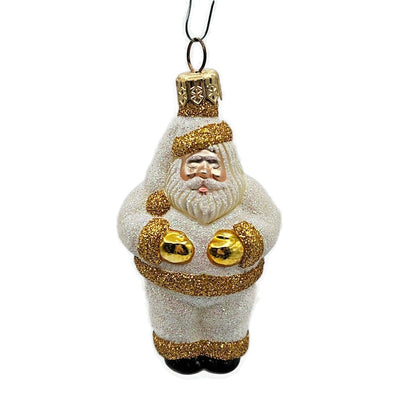 Patricia Breen Miniature Ho Ho Ho Santa Claus Pearl Gold Christmas Tree Ornament
