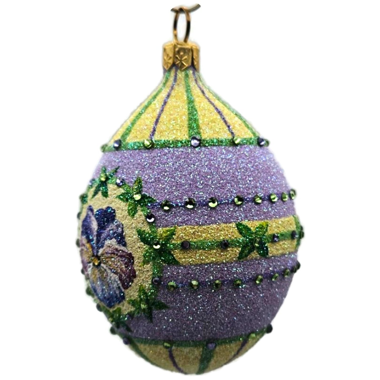 Patricia Breen Pansy Egg Yellow Green Striped Flowers Easter Ornament CATZ