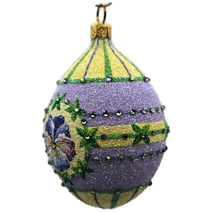 Patricia Breen Pansy Egg Yellow Green Striped Flowers Easter Ornament CATZ