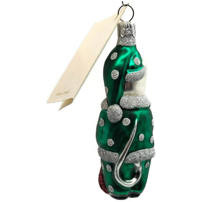 Patricia Breen Festive Mouse Green Silver Dots Glass Christmas Tree Ornament