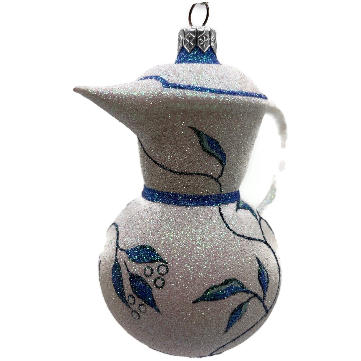 Patricia Breen Sweet Cream Glittered Blue Flowers Pearl White Spring Ornament