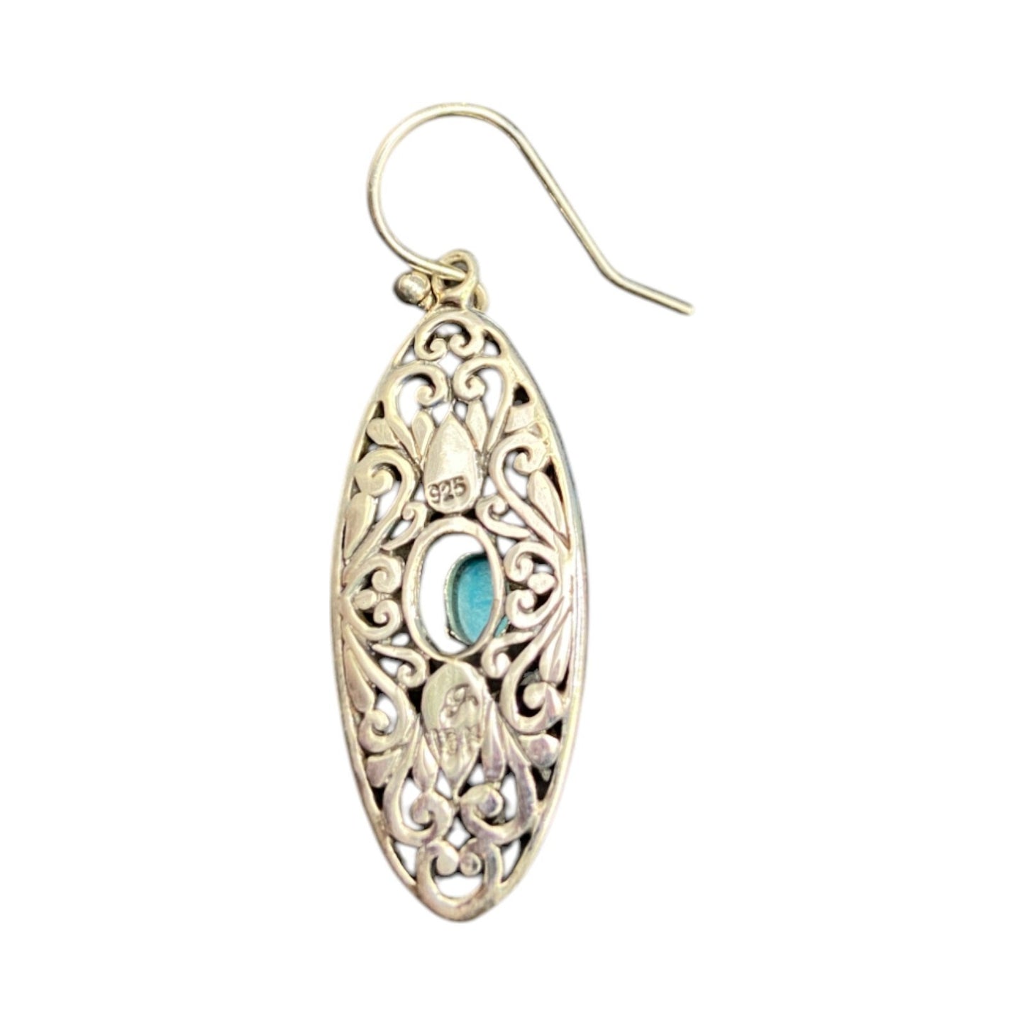 Samuel B Sleeping Beauty Turquoise Hook Earrings 925 Sterling Silver Filigree