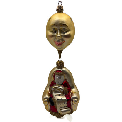 Patricia Breen Checking His List Gold Red Matte Moon Stars Christmas Ornament