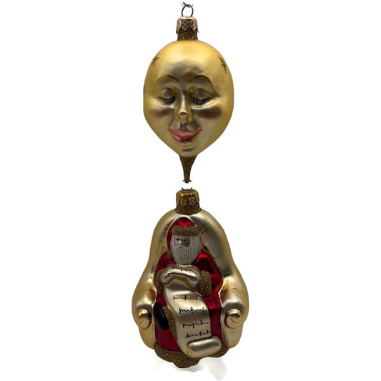 Patricia Breen Checking His List Gold Red Matte Moon Stars Christmas Ornament